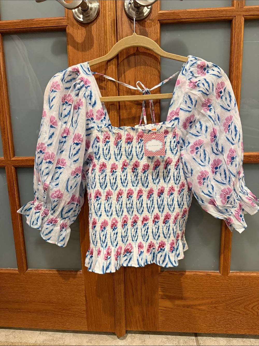 Oliphant White Crop Top with Pink & Blue Floral Print